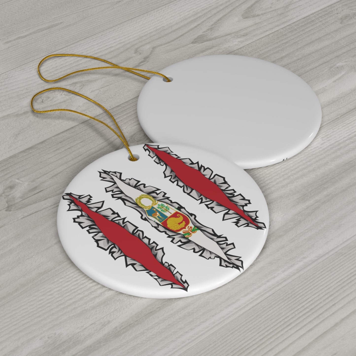 Slashed Peru Flag | Peruvian Ceramic Ornament | Christmas Tree Ornaments