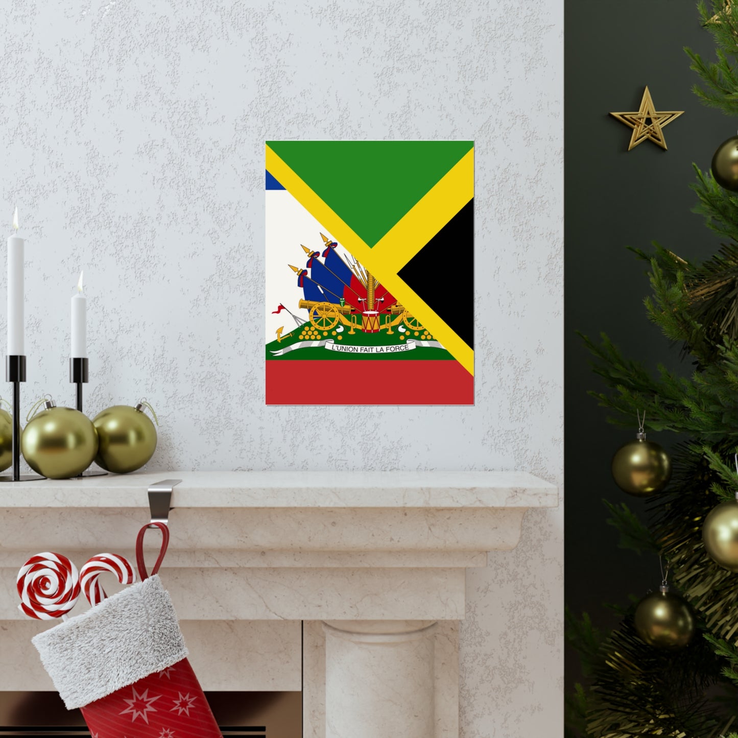 Haitian Jamaican Flag | Half Jamaica Haiti Premium Matte Poster