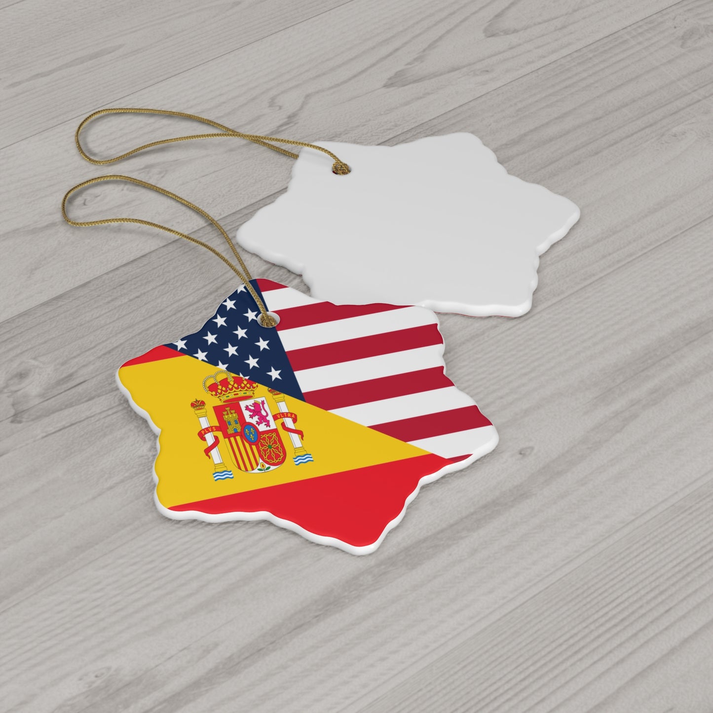 Spain American Flag Half Spanish USA Ceramic Ornament | Christmas Tree Ornaments