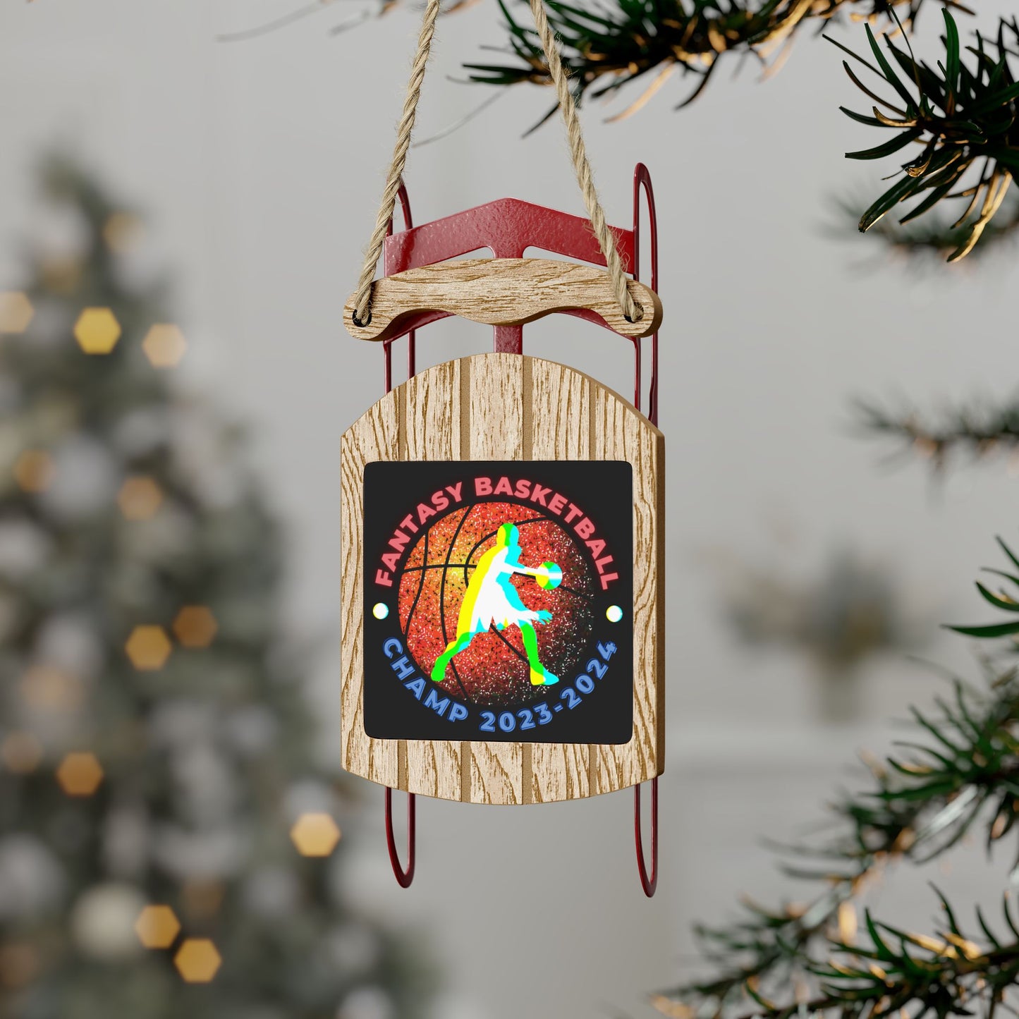 Fantasy Basketball Champ Retro 2023 2024 Champion Sled Ornaments