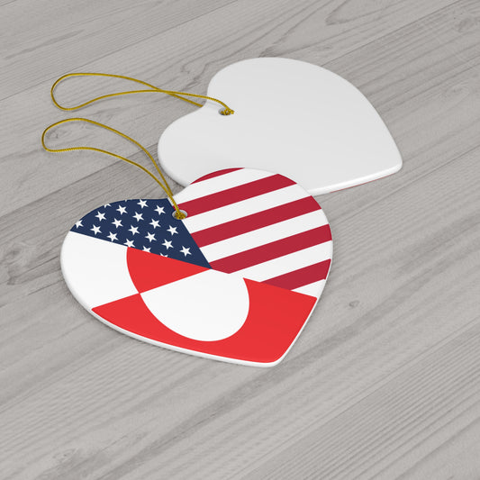 Greenland American Flag Half Greenlander USA Ceramic Ornament | Christmas Tree Ornaments