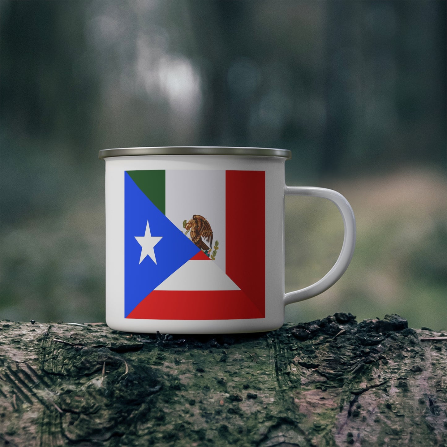 Puerto Rican Mexican Flag Half Mexico Puerto Rico 12oz Enamel Mug