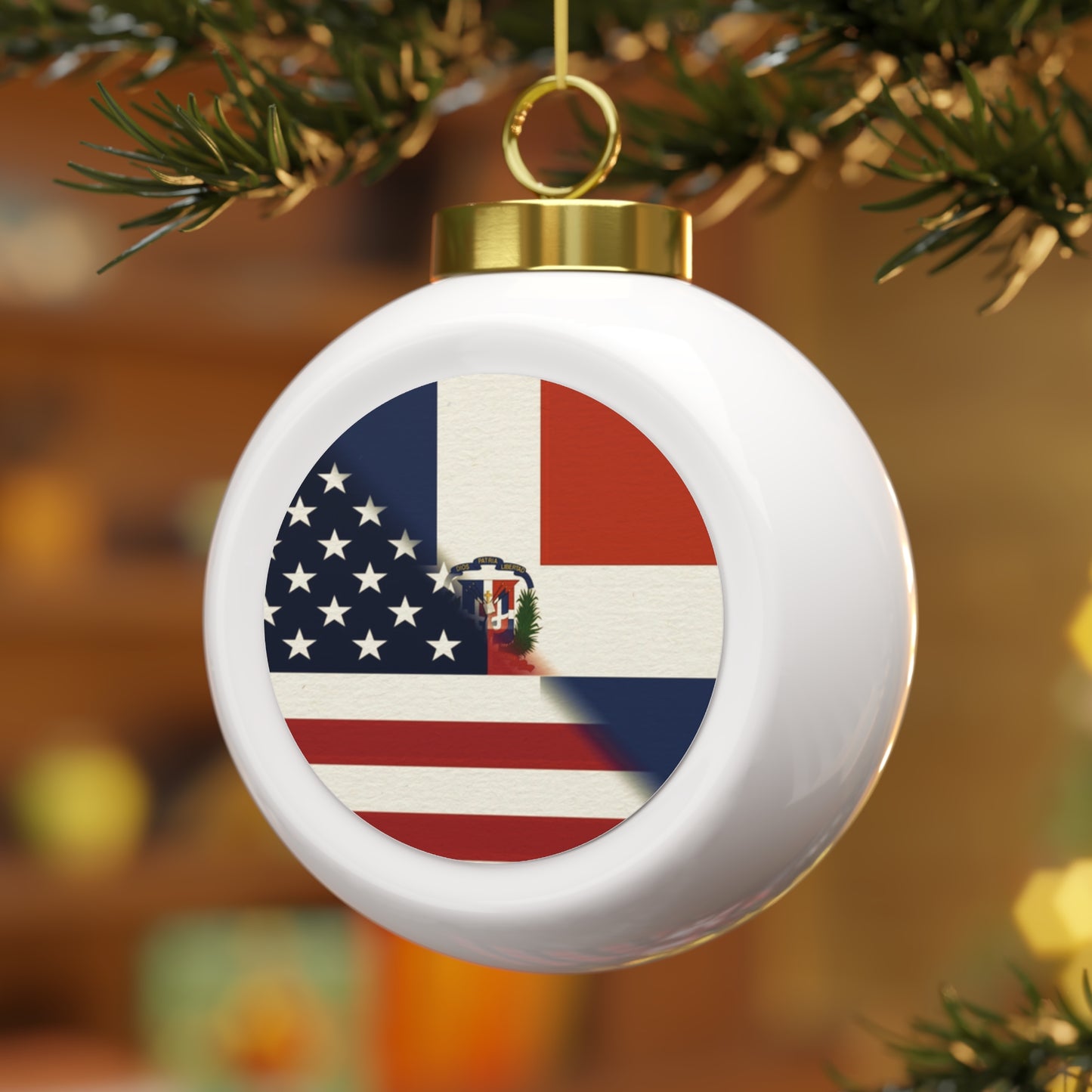 Dominican Republic America Flag | US D.R. Christmas Tree Ball Ornament