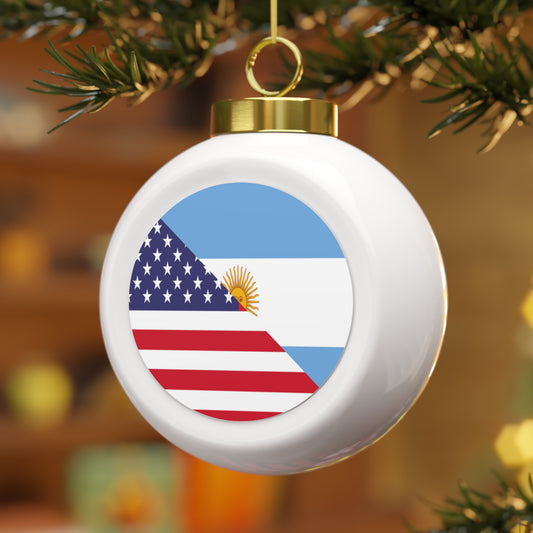 Argentina American Flag Argentinian USA Half Christmas Tree Ball Ornament