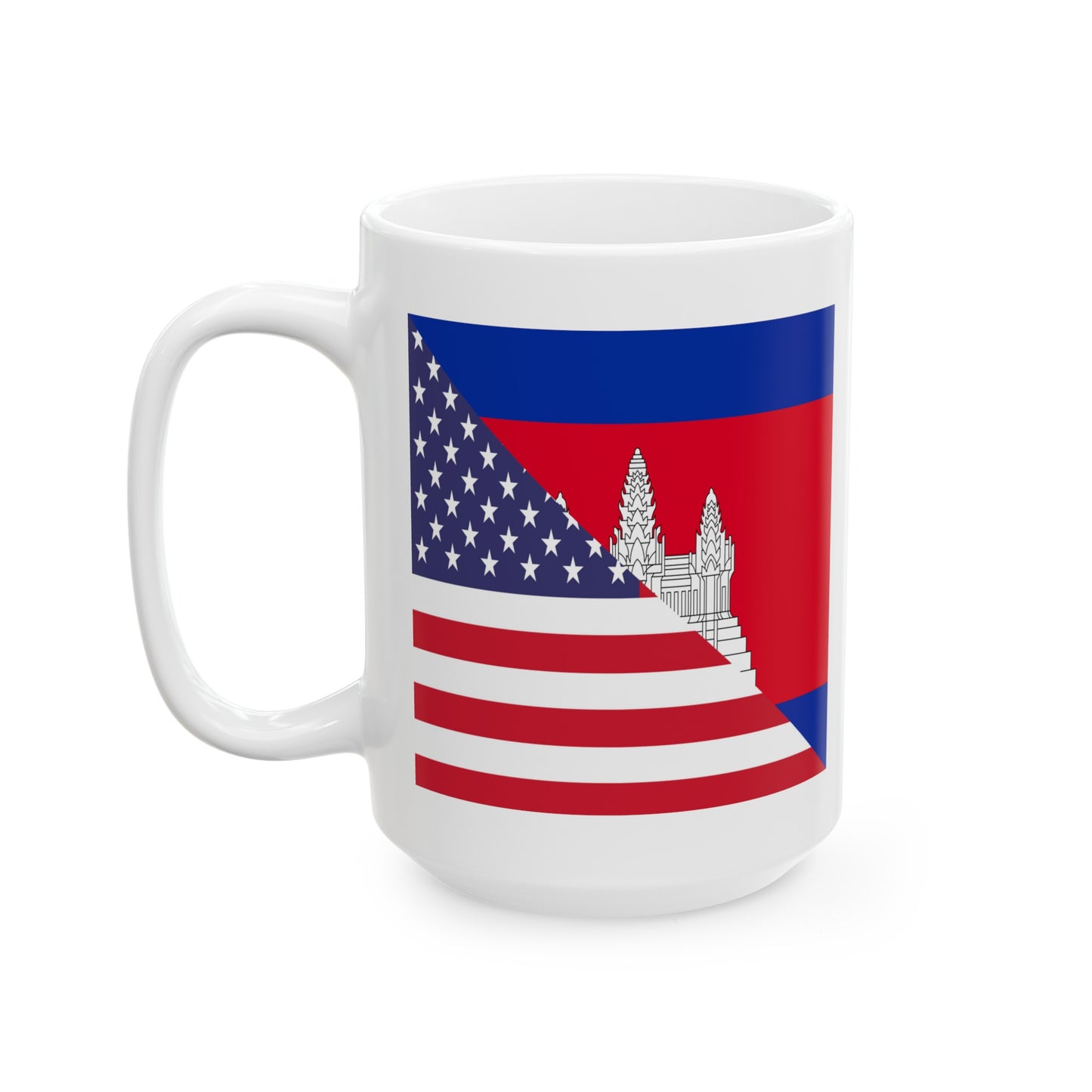 Cambodian American Flag Half Cambodia USA Ceramic Mug 11oz, 15oz Cup