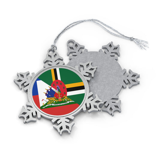 Dominica Haiti Flag Dominican Haitian Pewter Snowflake Ornament