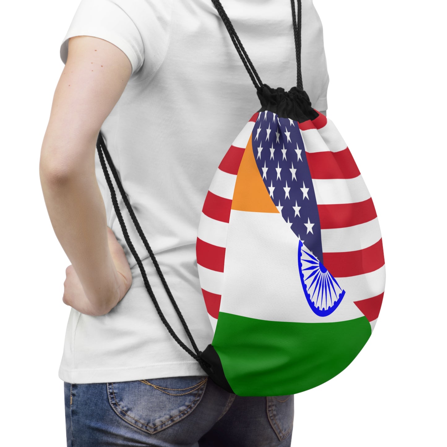 Indian American Flag India USA Drawstring Bag