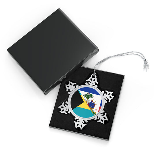 Haiti Bahamas Flag | Half Haitian Bahamian Flag Pewter Snowflake Ornament