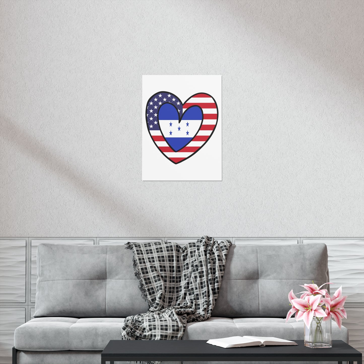 Honduran American Heart Valentines Day Gift Half Honduras USA Flag Premium Matte Poster