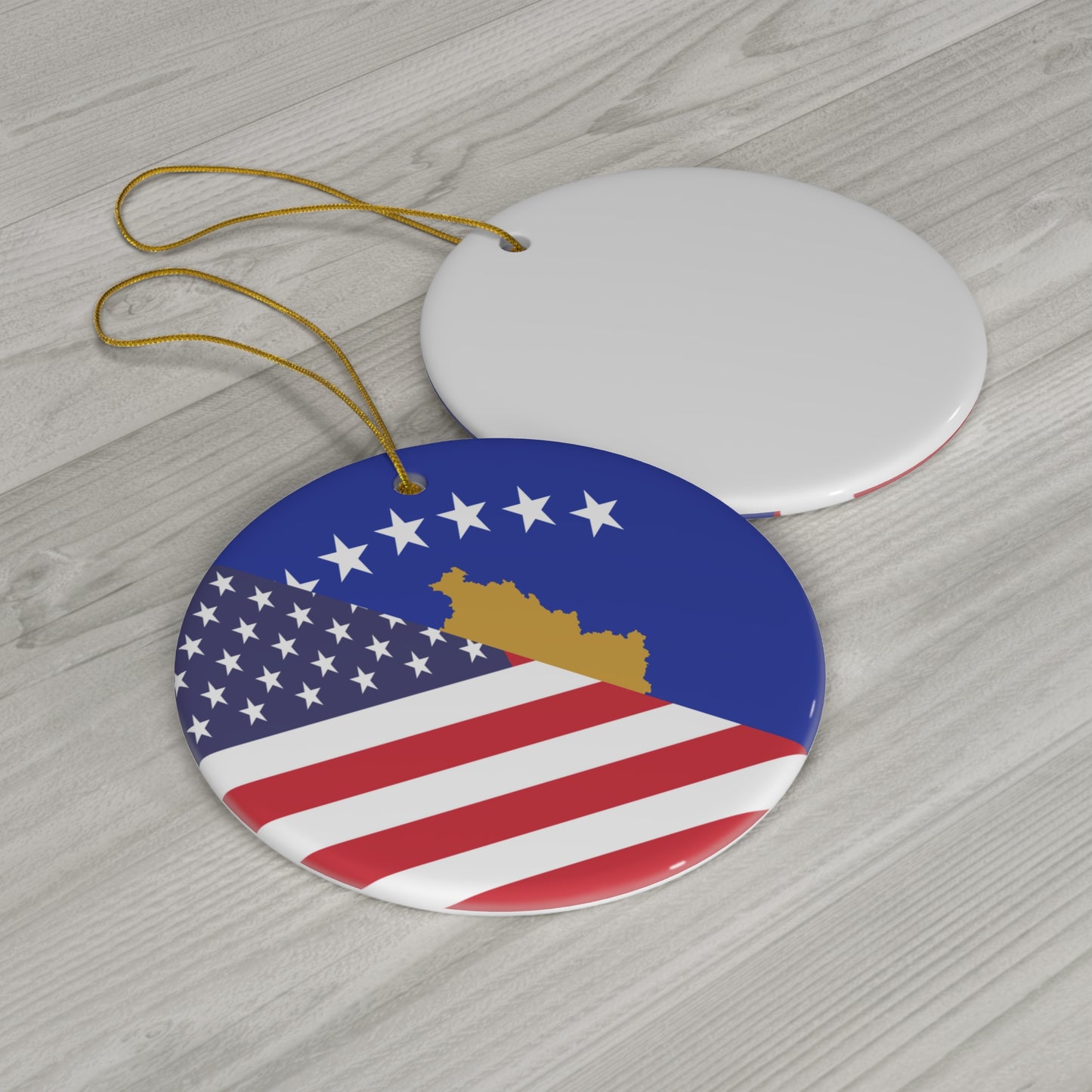 Kosovo American Flag Kosovar Ceramic Ornament | Christmas Tree Ornaments