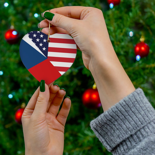 Czech Republic American Flag Czechia USA  Ceramic Ornament | Christmas Tree Ornaments