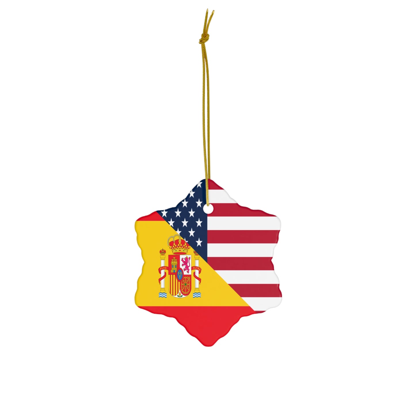 Spain American Flag Half Spanish USA Ceramic Ornament | Christmas Tree Ornaments