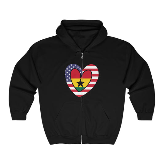 American Ghanaian Flag Inner Heart USA Ghana  Zip Hoodie | Hooded Sweatshirt