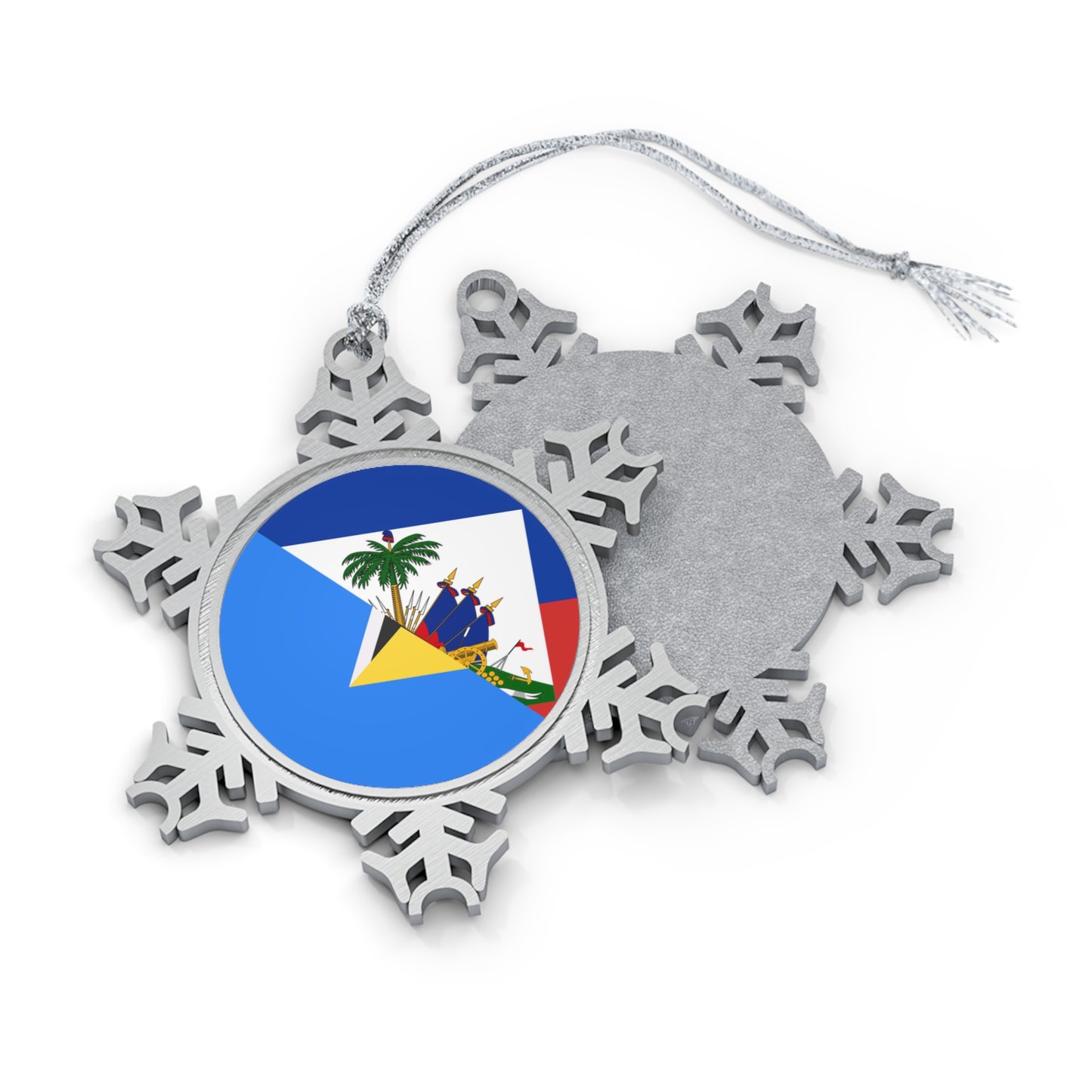 Haiti St Lucia Flag Haitian Pewter Snowflake Ornament