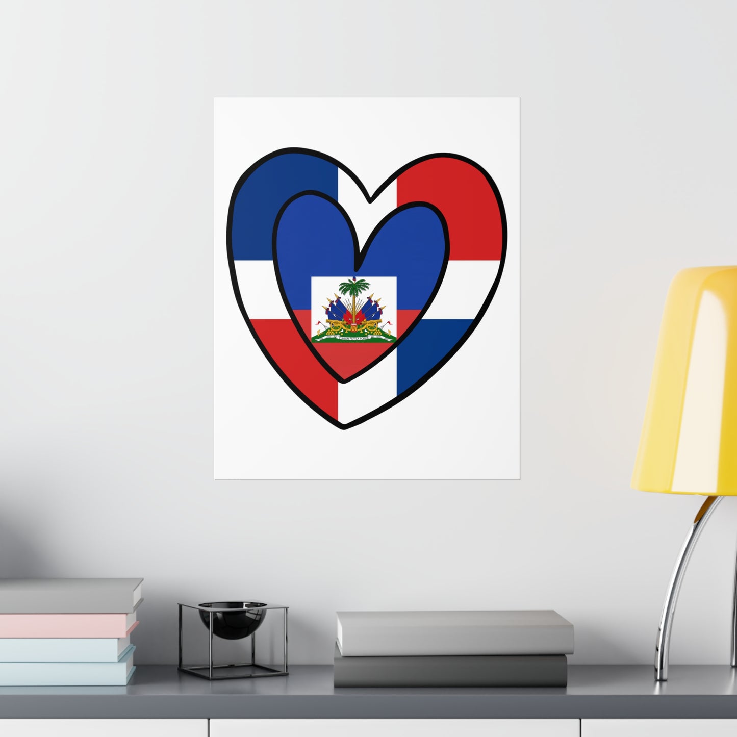 Dominican Haitian Flag Inner Heart DR Republic Haiti  Premium Matte Poster