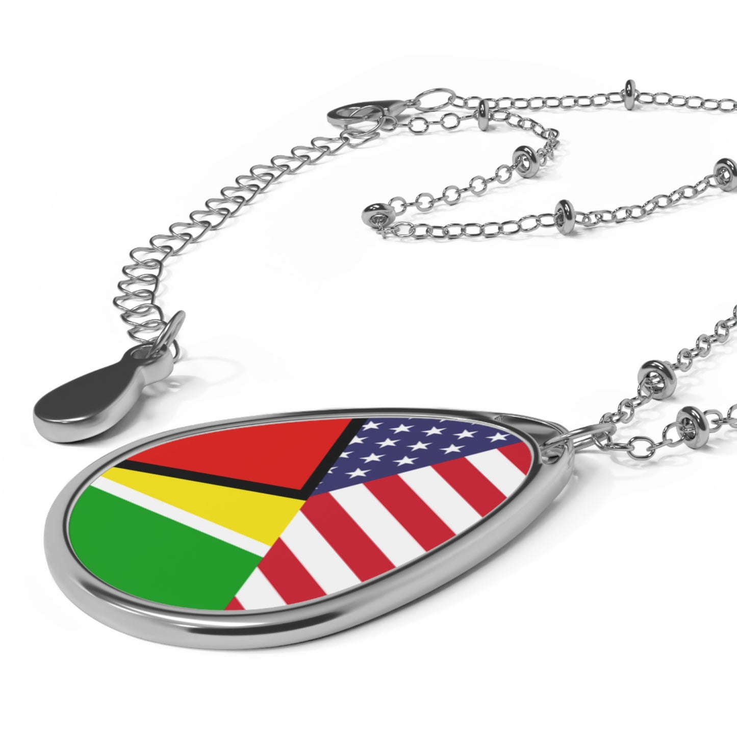 Guyana American Flag Half Guyanese USA Oval Necklace One Size