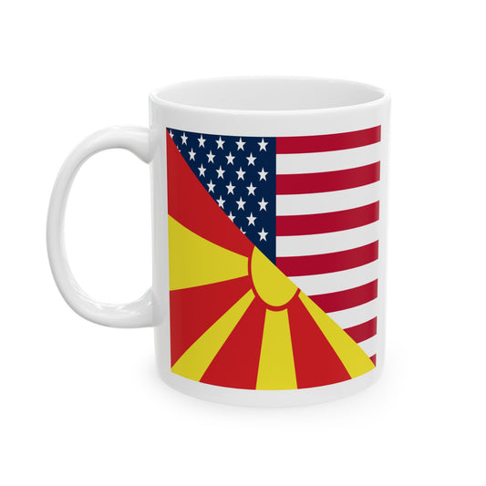 North Macedonia American Flag Half Macedonian USA Ceramic Mug 11oz, 15oz Cup