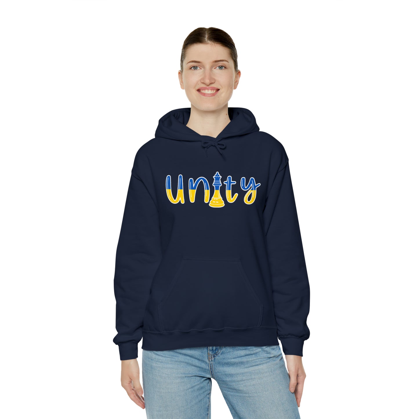 Ukrainian Queen Unity Ukraine Flag Chess Piece Hoodie | Unisex Pullover Hooded Sweatshirt