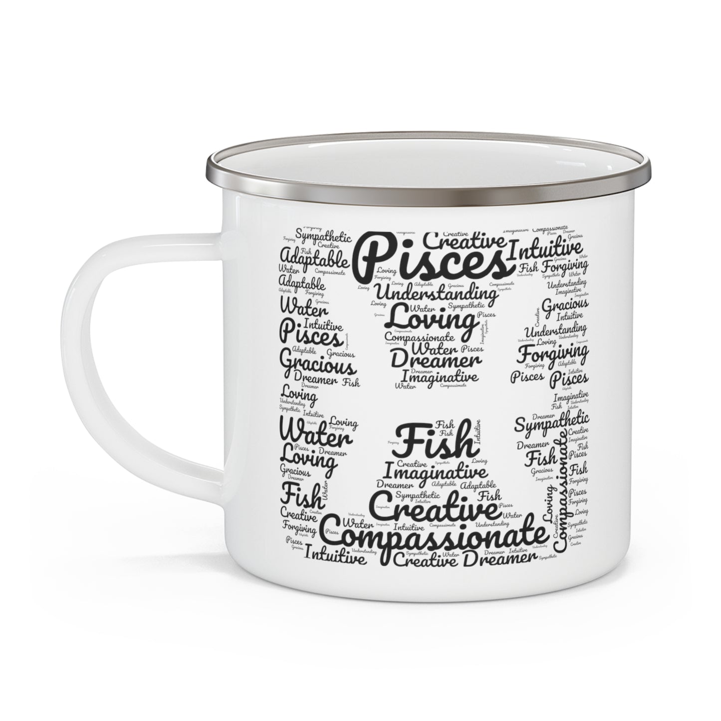 Pisces Zodiac Sign Astrology Traits Black Text 12oz Enamel Mug