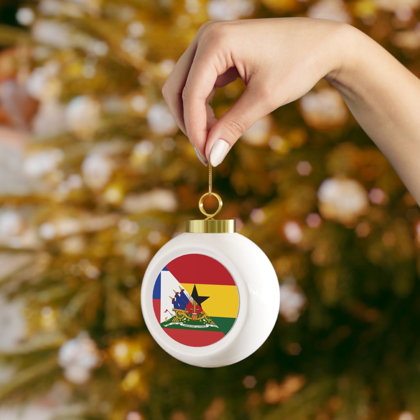 Haitian Ghanaian Flag | Half Haiti Ghana Christmas Tree Ball Ornament