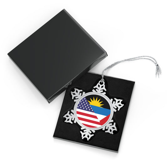 Antigua and Barbuda American Flag Antiguan USA Pewter Snowflake Ornament