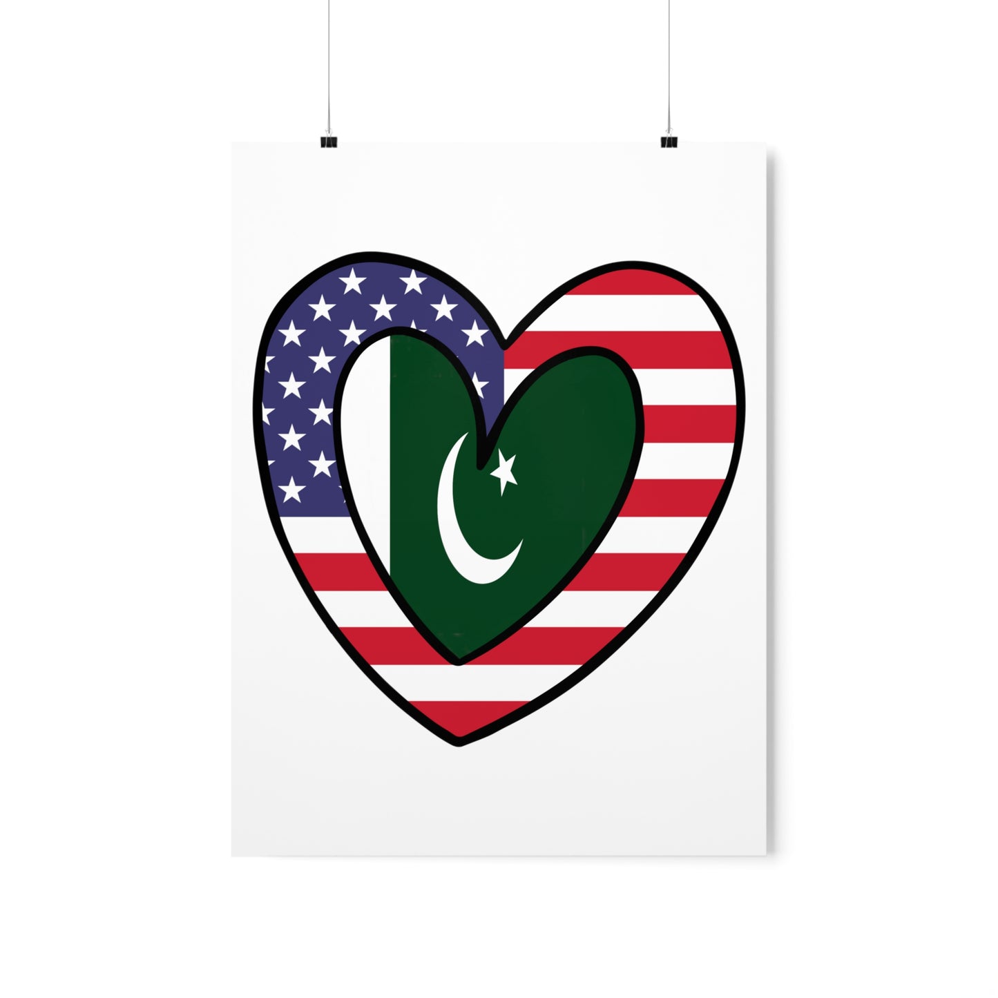 Pakistani American Heart Valentines Day Gift Half Pakistan USA Flag Premium Matte Poster