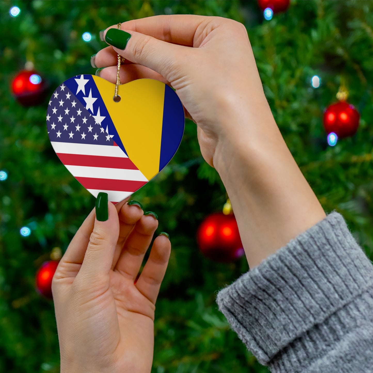 Bosnia Herzegovina American Flag Ceramic Ornament | Christmas Tree Ornaments