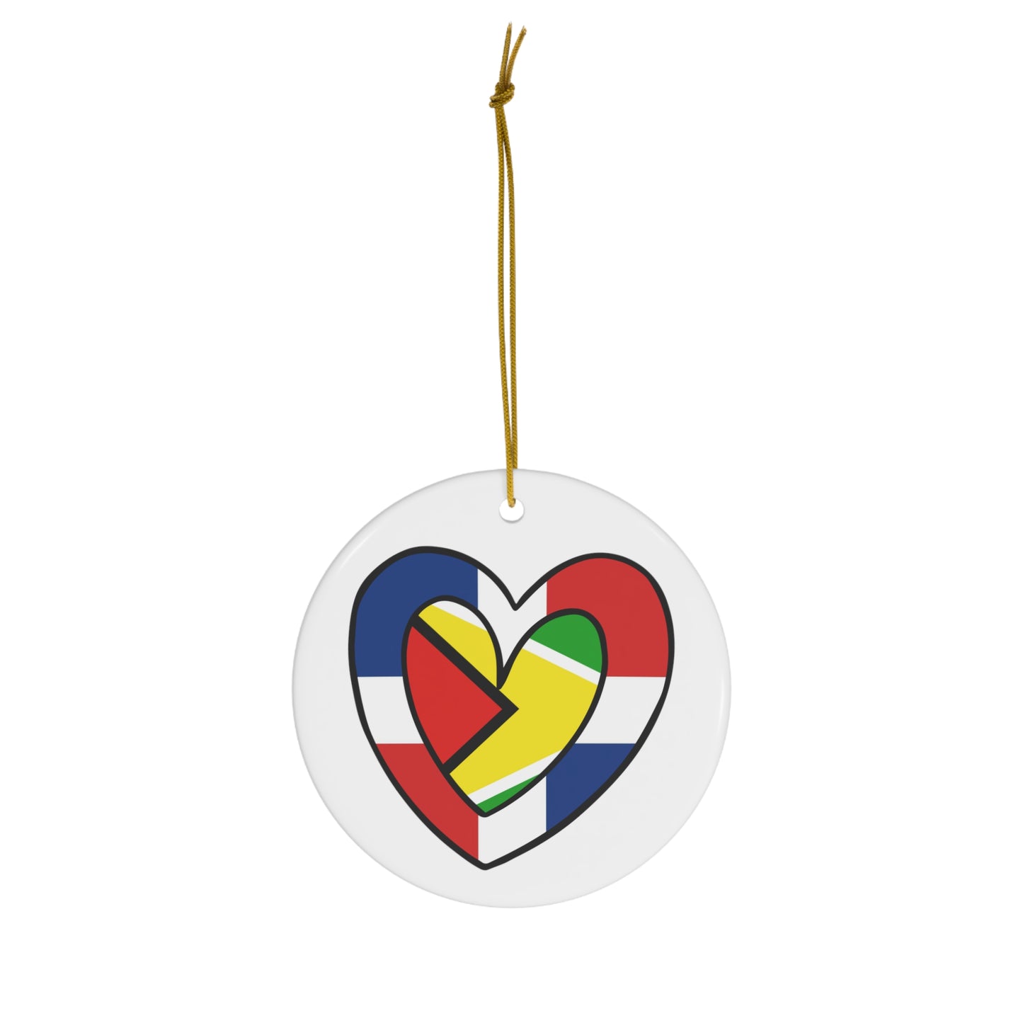 Dominican Republic Guyana Flag Heart Guyanese Ceramic Ornament | Christmas Tree Ornaments