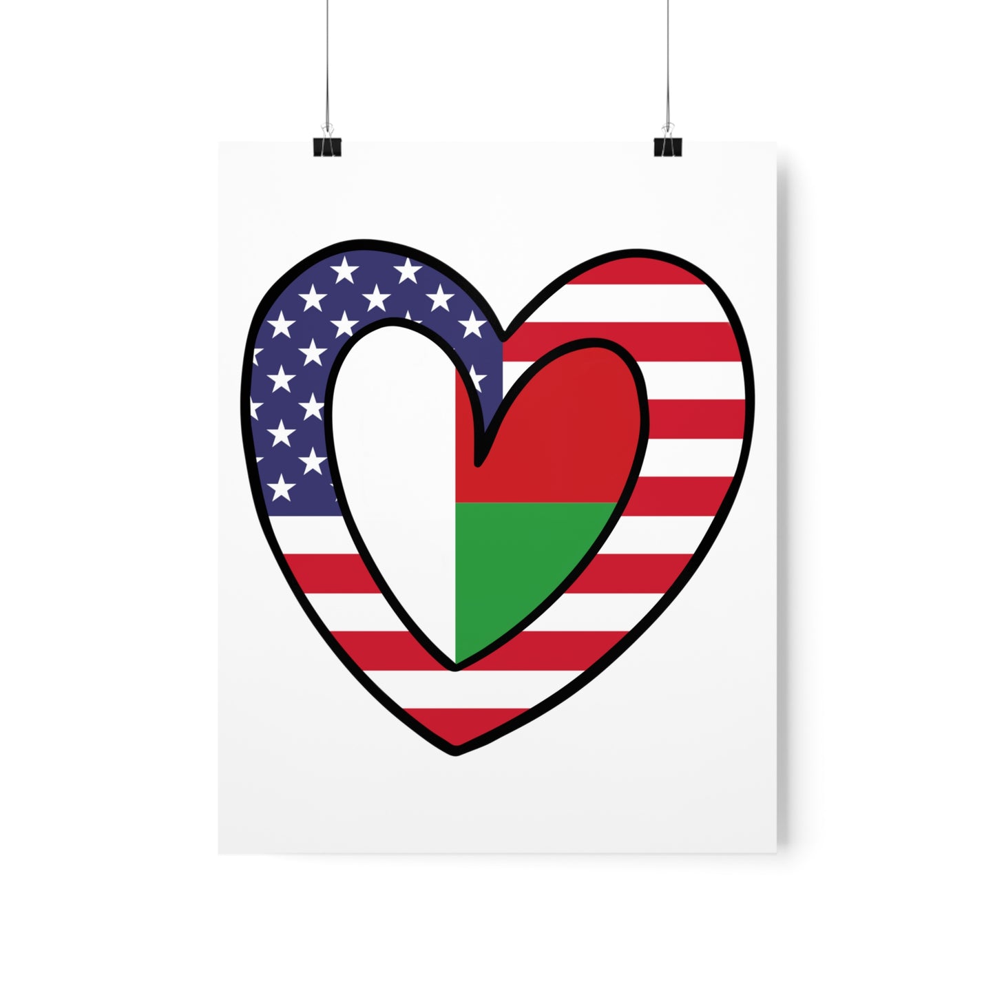 Madagascar American Heart Valentines Day Wedding Gift Half Madagascan USA Flag Premium Matte Poster