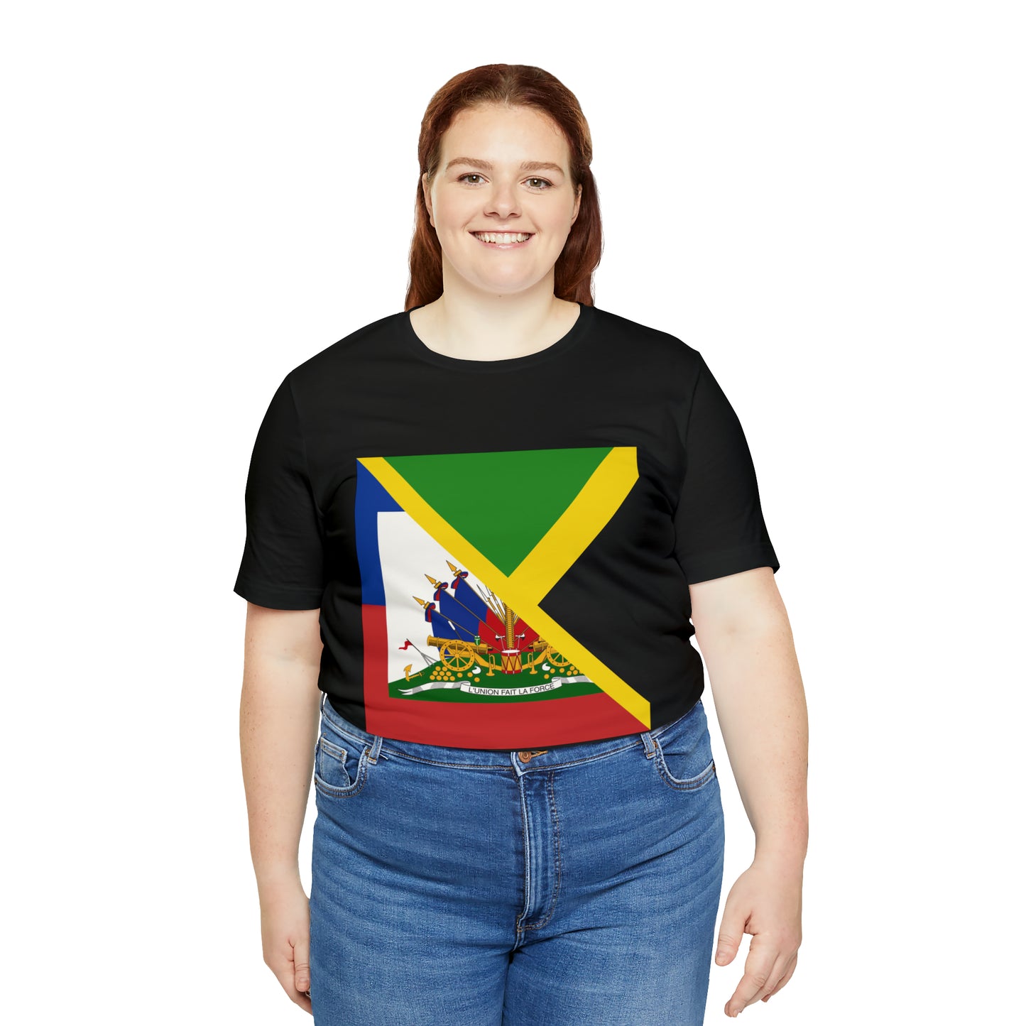 Half Haitian Jamaican Flag Tee | Haiti Jamaica Men Women Shirt