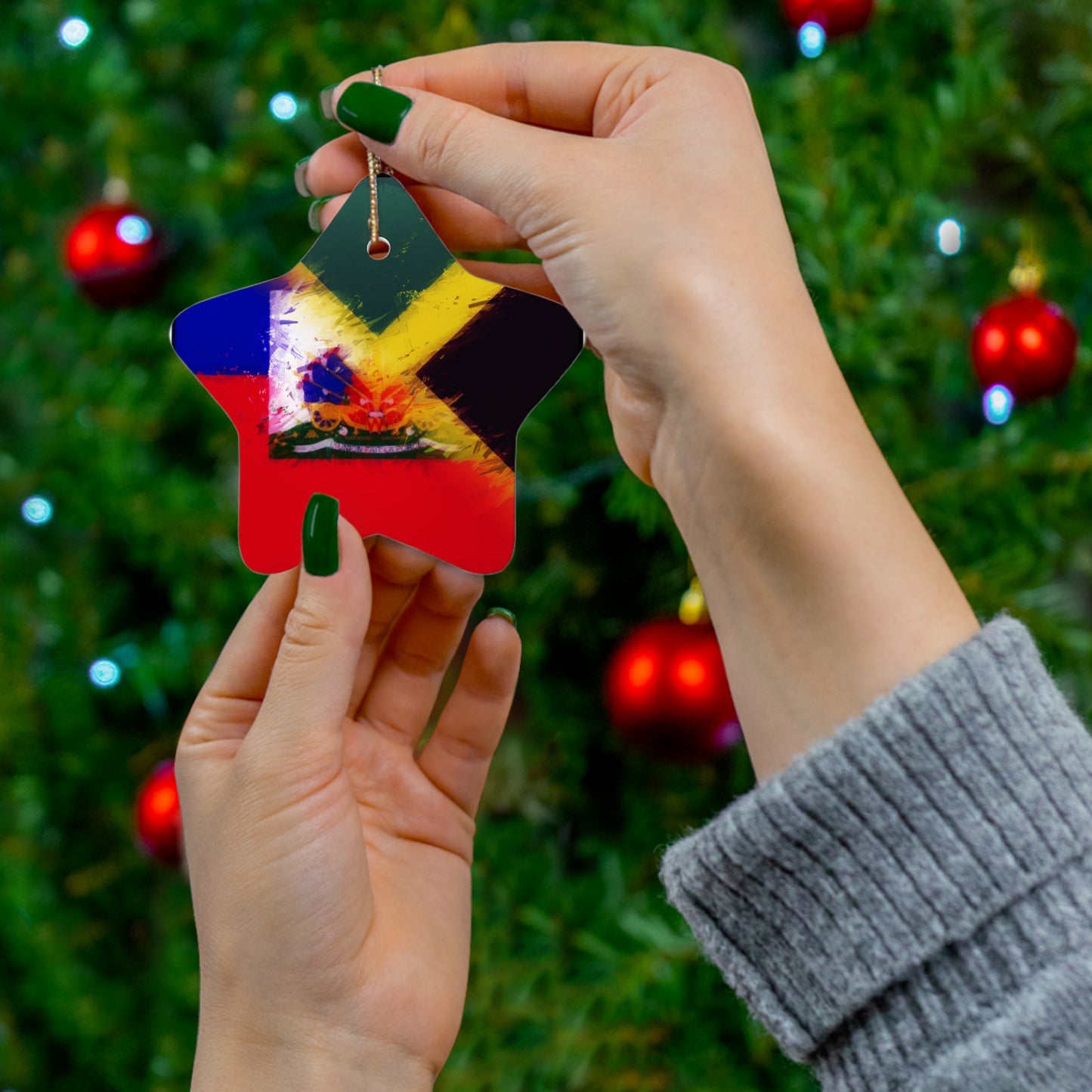 Haitian Jamaican Painted Flag | Haiti Jamaica Ceramic Ornament | Christmas Tree Ornaments