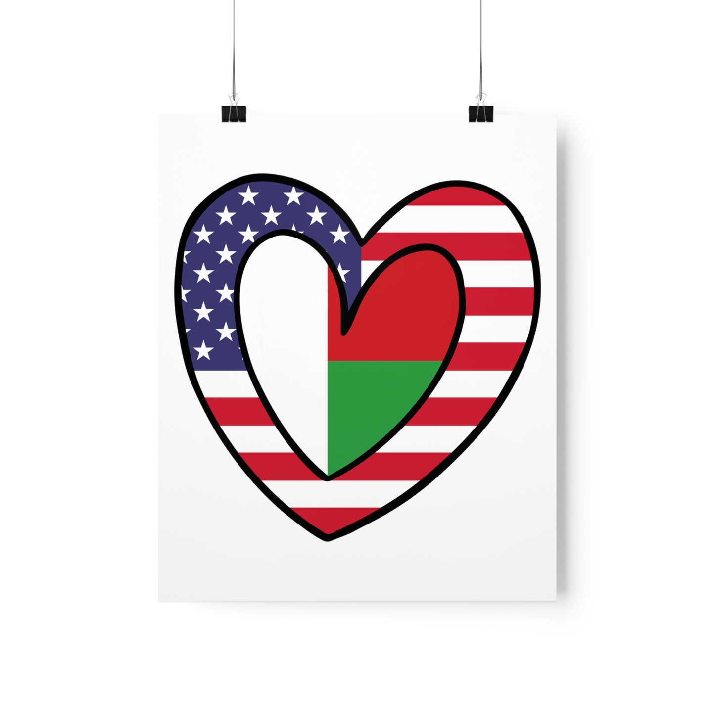 Madagascar American Heart Valentines Day Wedding Gift Half Madagascan USA Flag Premium Matte Poster