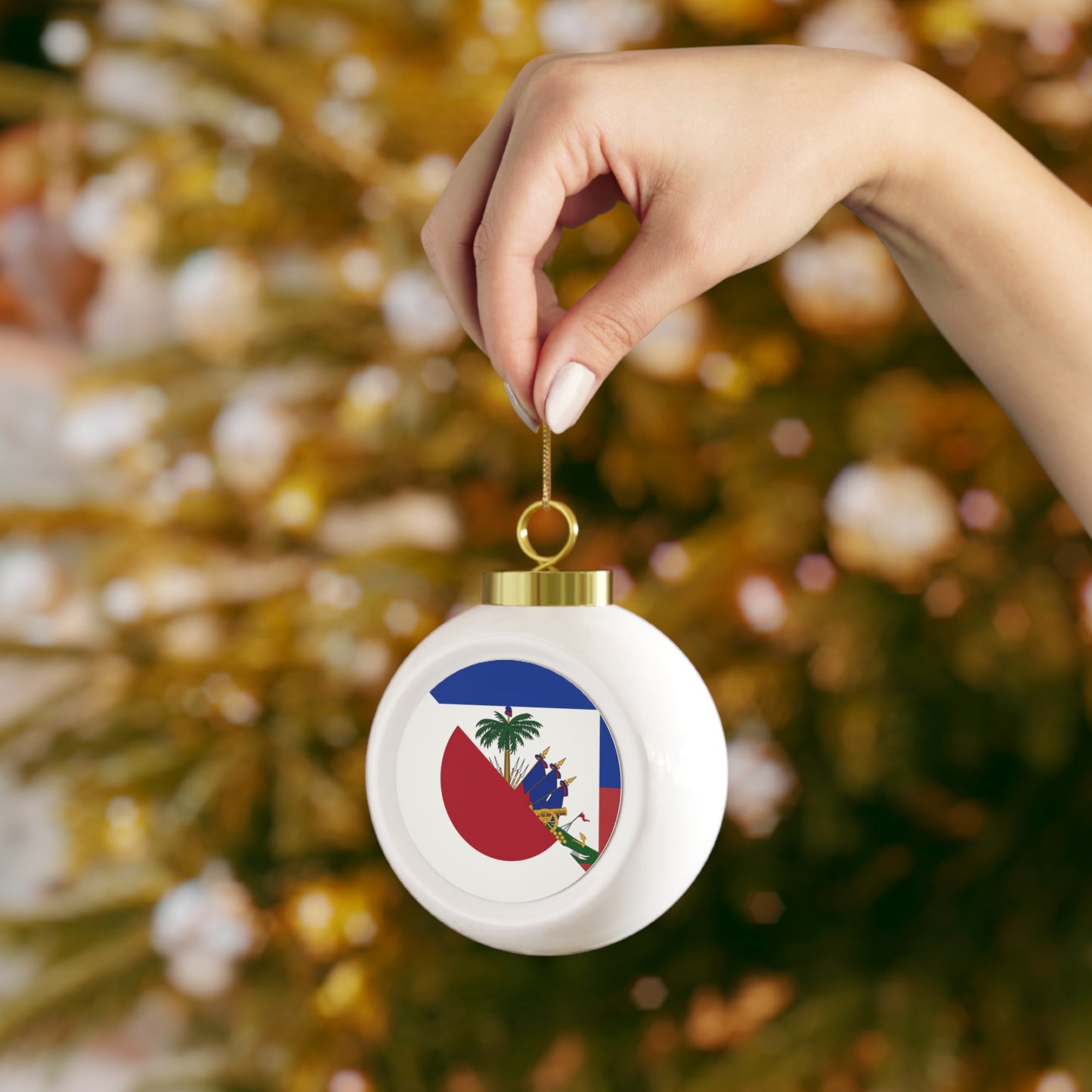 Haitian Japanese Flag | Half Haiti Japan Christmas Tree Ball Ornament