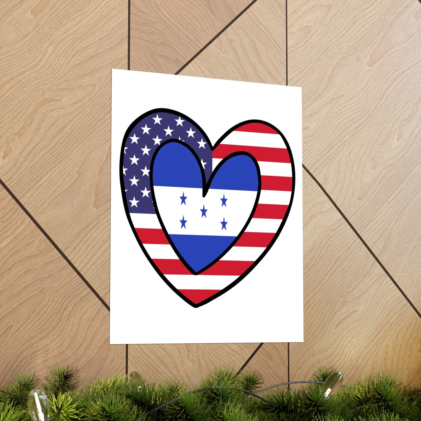 Honduran American Heart Valentines Day Gift Half Honduras USA Flag Premium Matte Poster