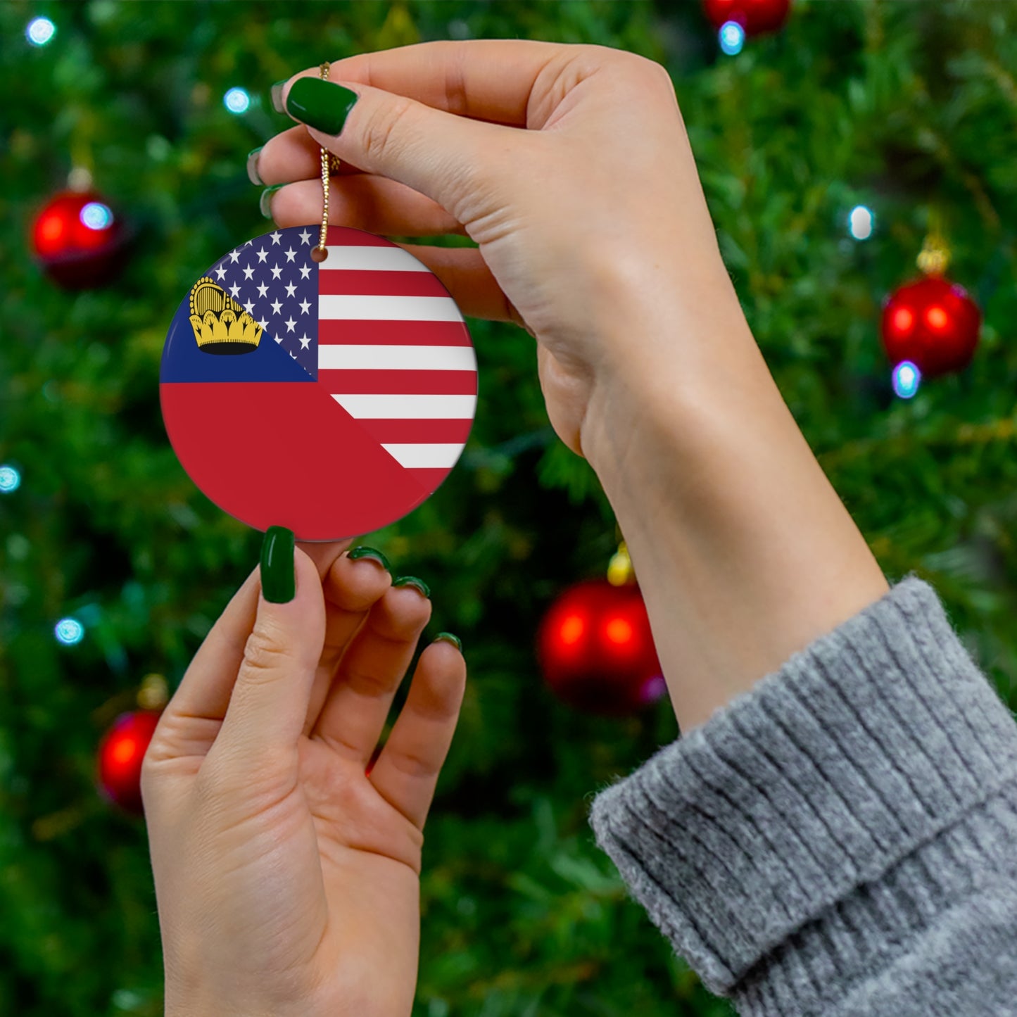 Liechtenstein American Flag Ceramic Ornament | Christmas Tree Ornaments