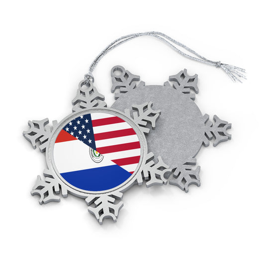 Paraguay American Flag Half Paraguayan USA Pewter Snowflake Ornament