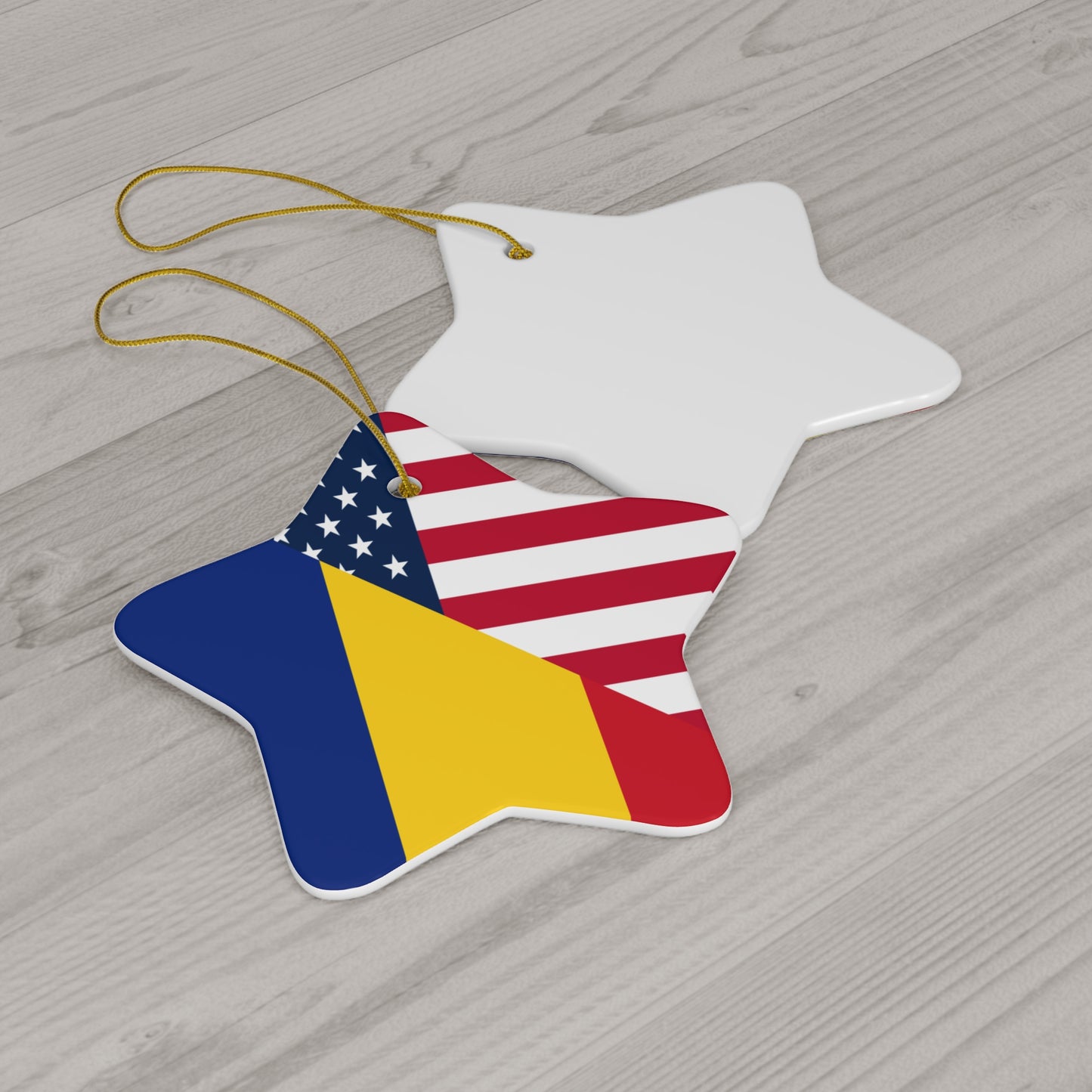 Romania American Flag Half Romanian USA Ceramic Ornament | Christmas Tree Ornaments