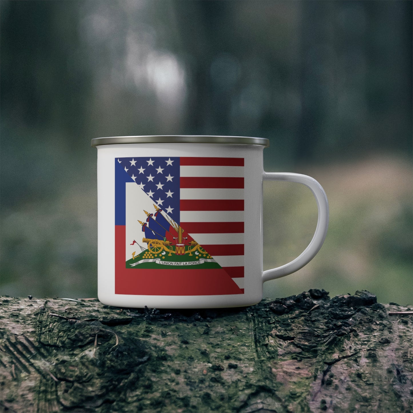 Haiti America Flag | Half Haitian American Flag Ayiti 12oz Enamel Mug