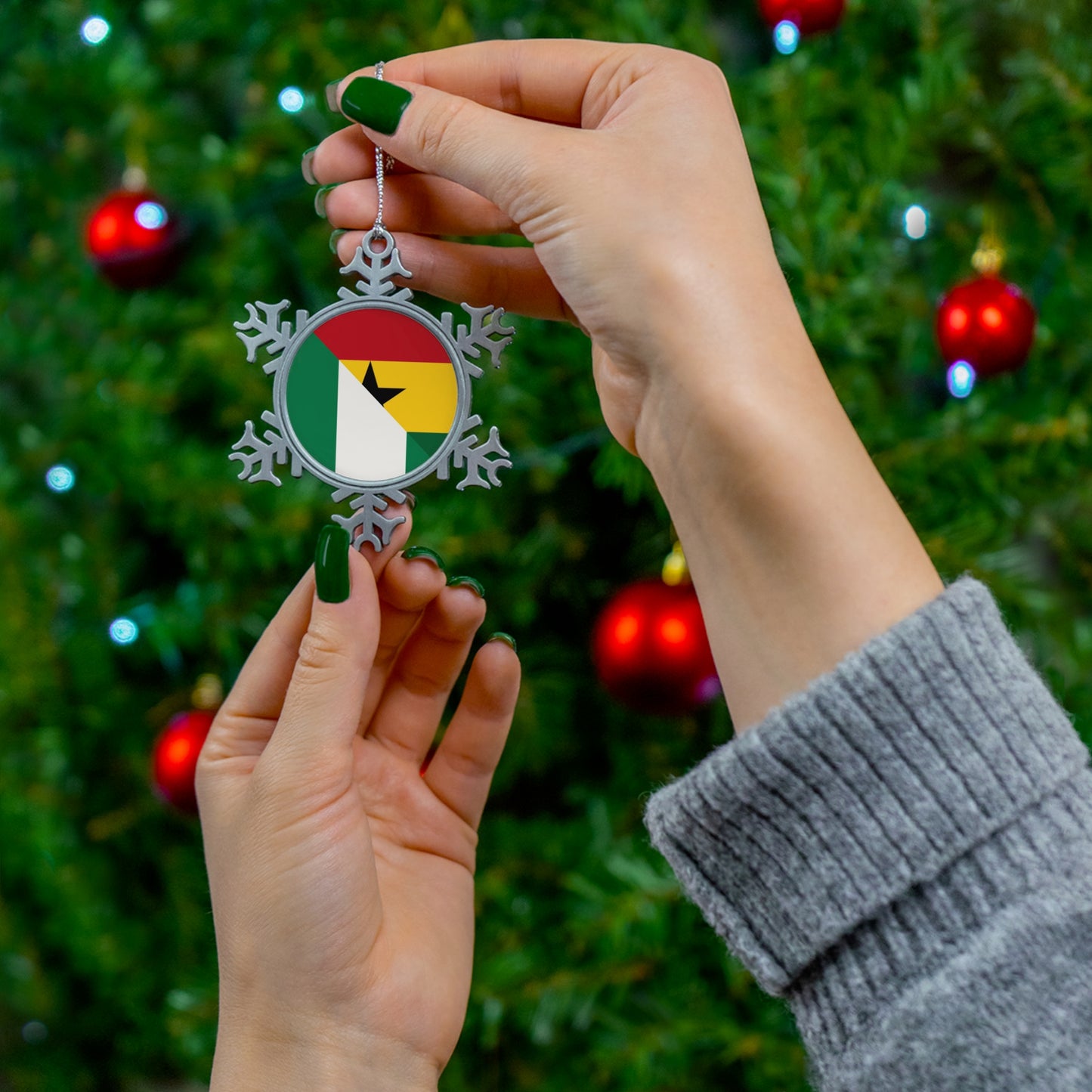 Nigerian Ghanaian Flag Nigeria Ghana Naija Pewter Snowflake Ornament