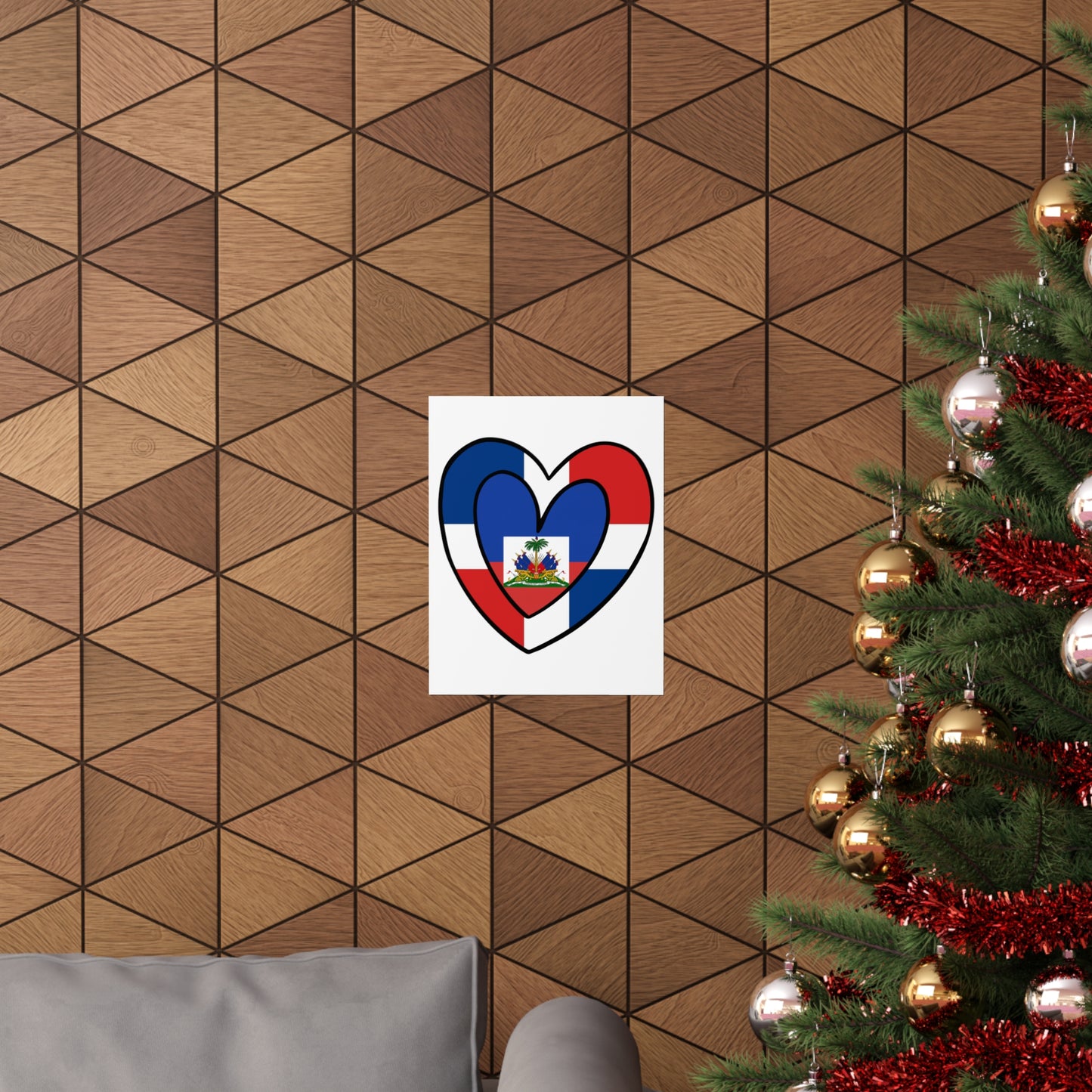 Dominican Haitian Flag Inner Heart DR Republic Haiti  Premium Matte Poster