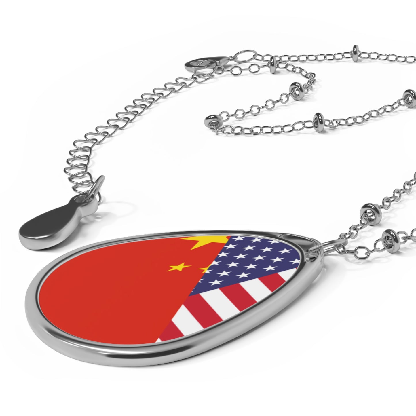 Chinese American Flag China USA Oval Necklace One Size