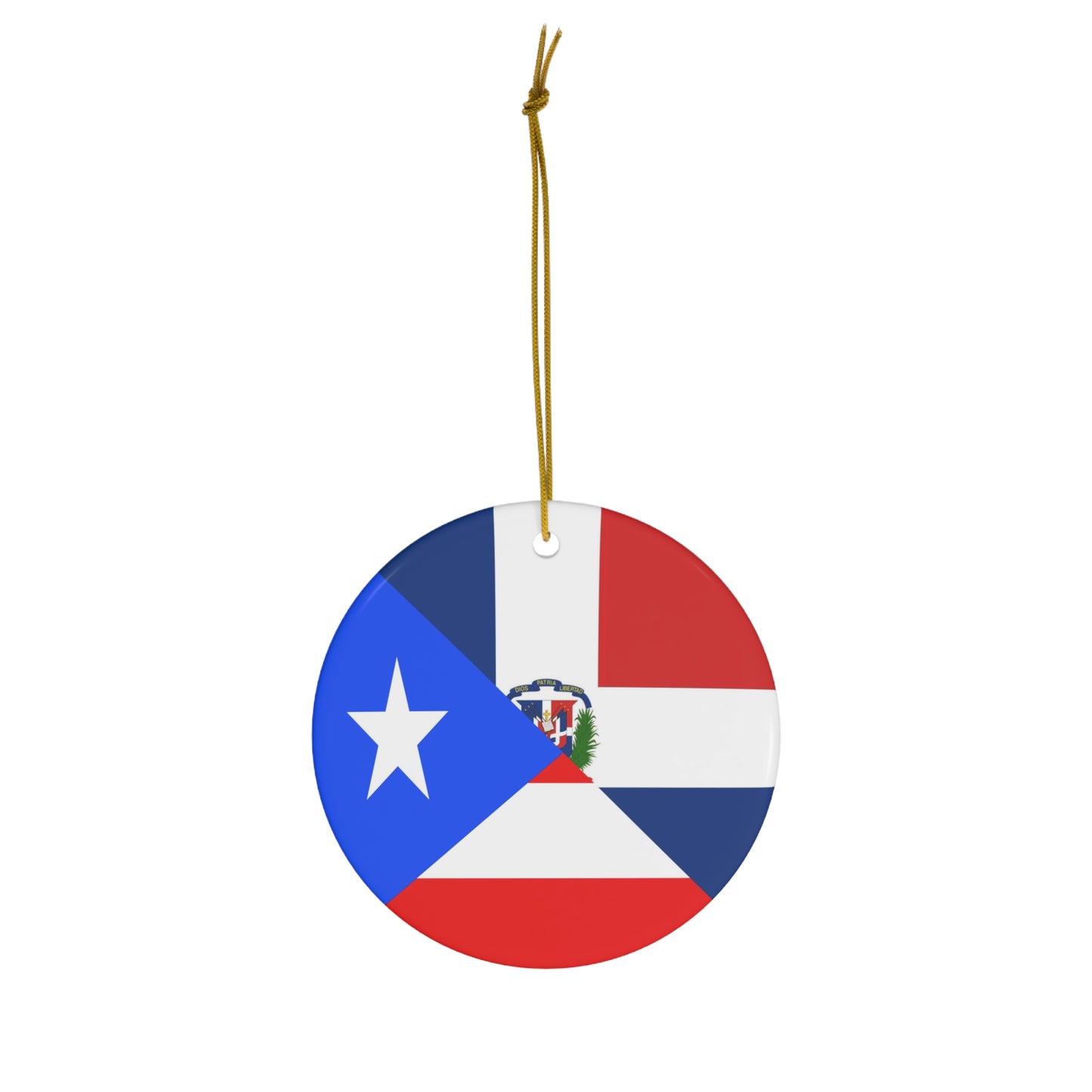 Puerto Rican Dominican Republic Flag Half PR DR Ceramic Ornament | Christmas Tree Ornaments