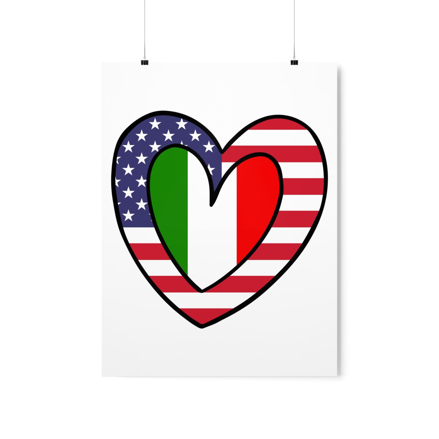 American Italian Flag Inner Heart USA Italy Premium Matte Poster