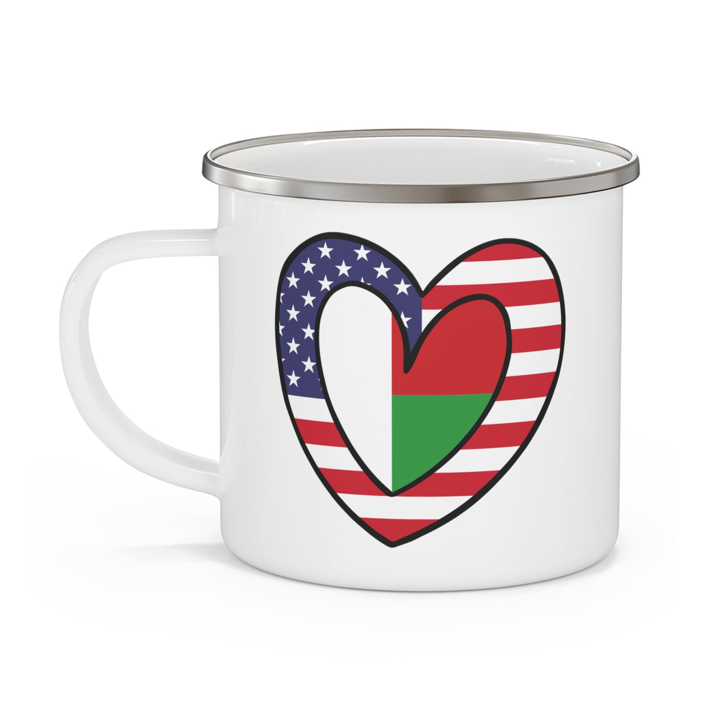 Madagascar American Heart Valentines Day Wedding Gift Half Madagascan USA Flag 12oz Enamel Mug