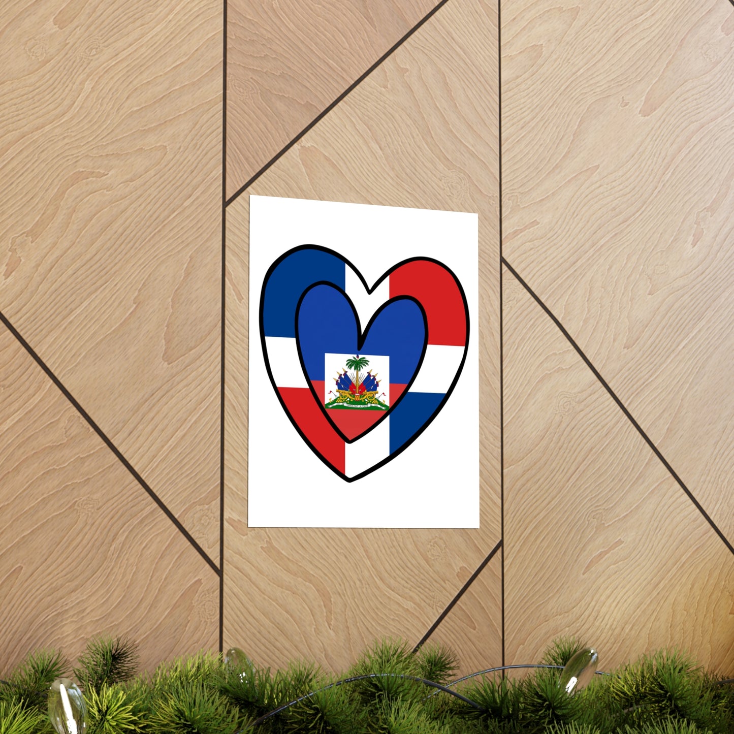 Dominican Haitian Flag Inner Heart DR Republic Haiti  Premium Matte Poster