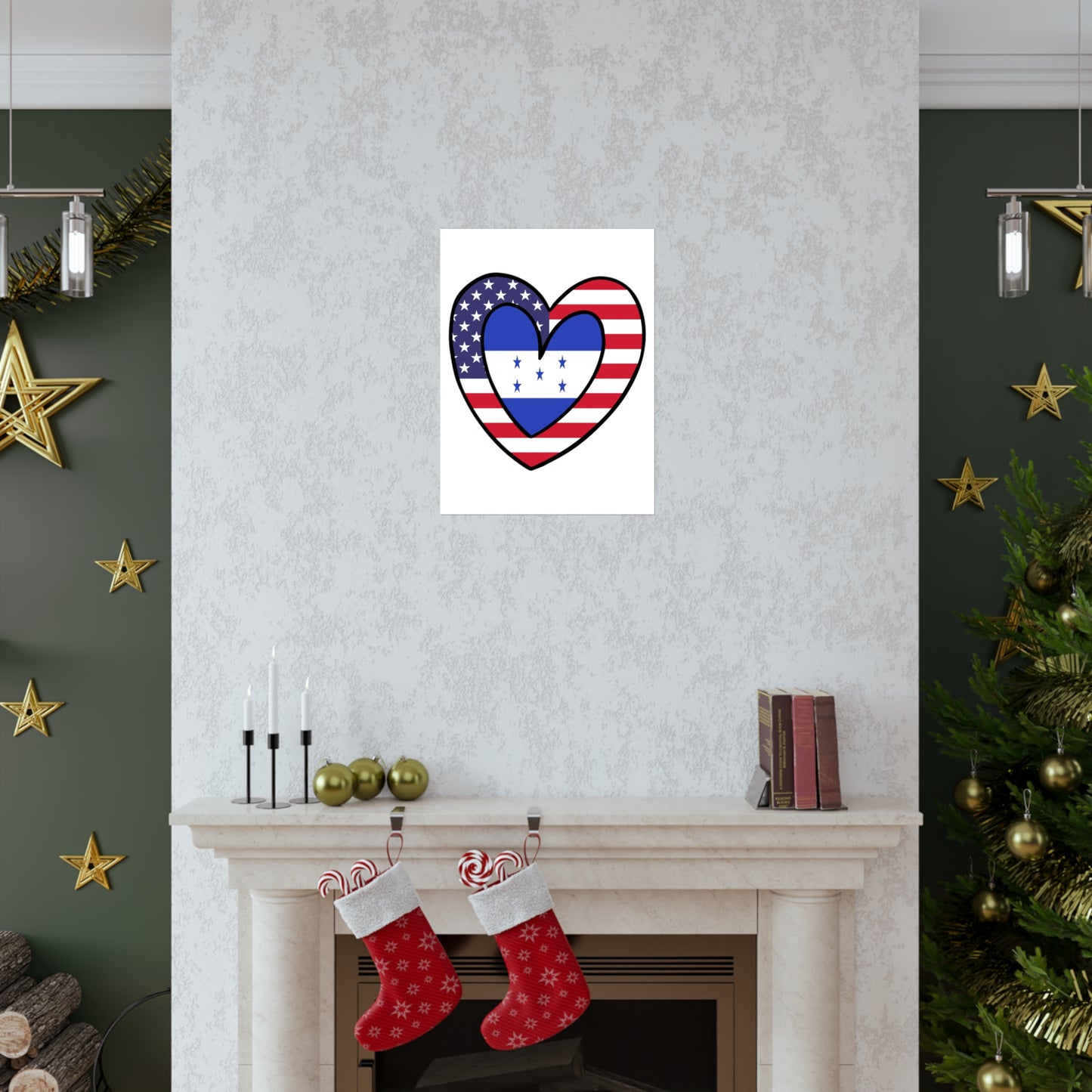 Honduran American Heart Valentines Day Gift Half Honduras USA Flag Premium Matte Poster