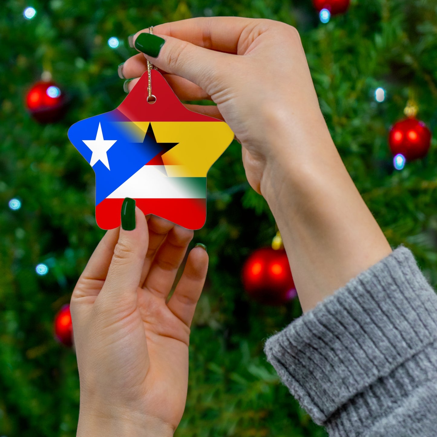 Puerto Rican Ghanaian Flag PR Ghana Ceramic Ornament | Christmas Tree Ornaments