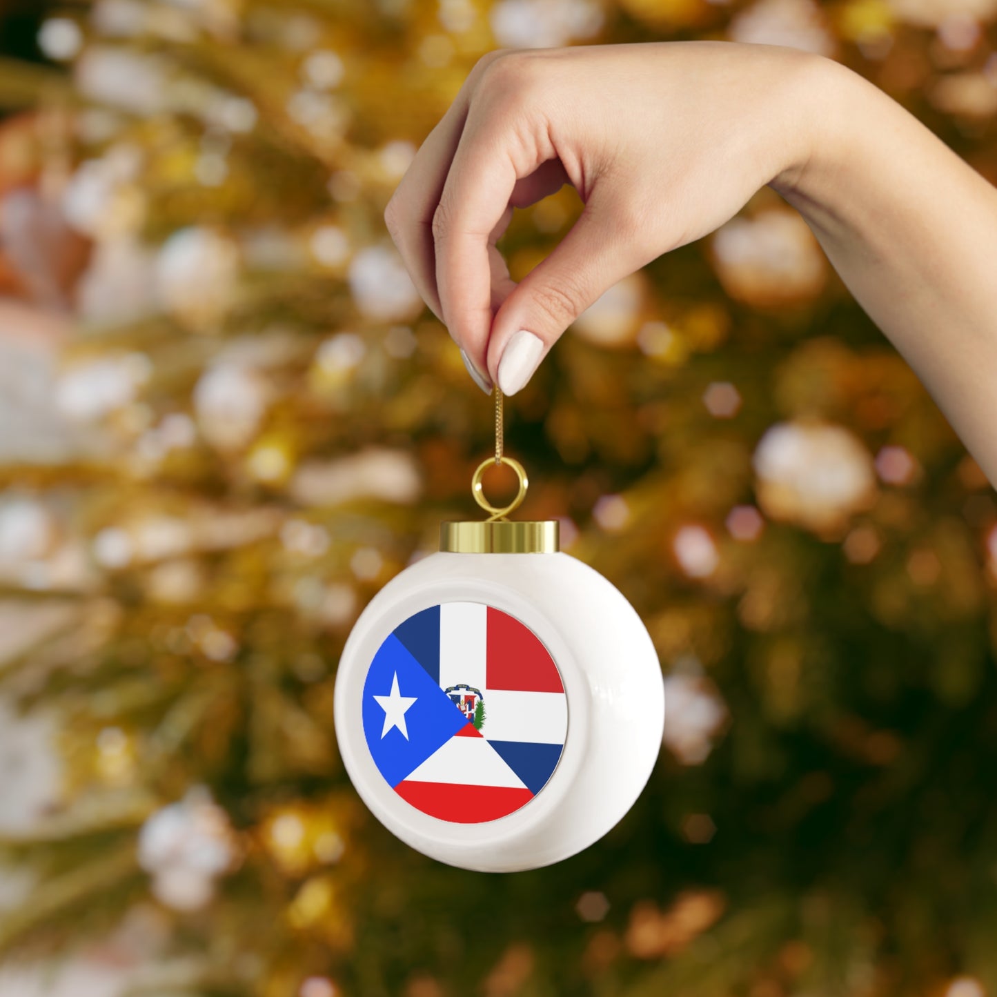 Puerto Rican Dominican Republic Flag Half PR DR Christmas Tree Ball Ornament