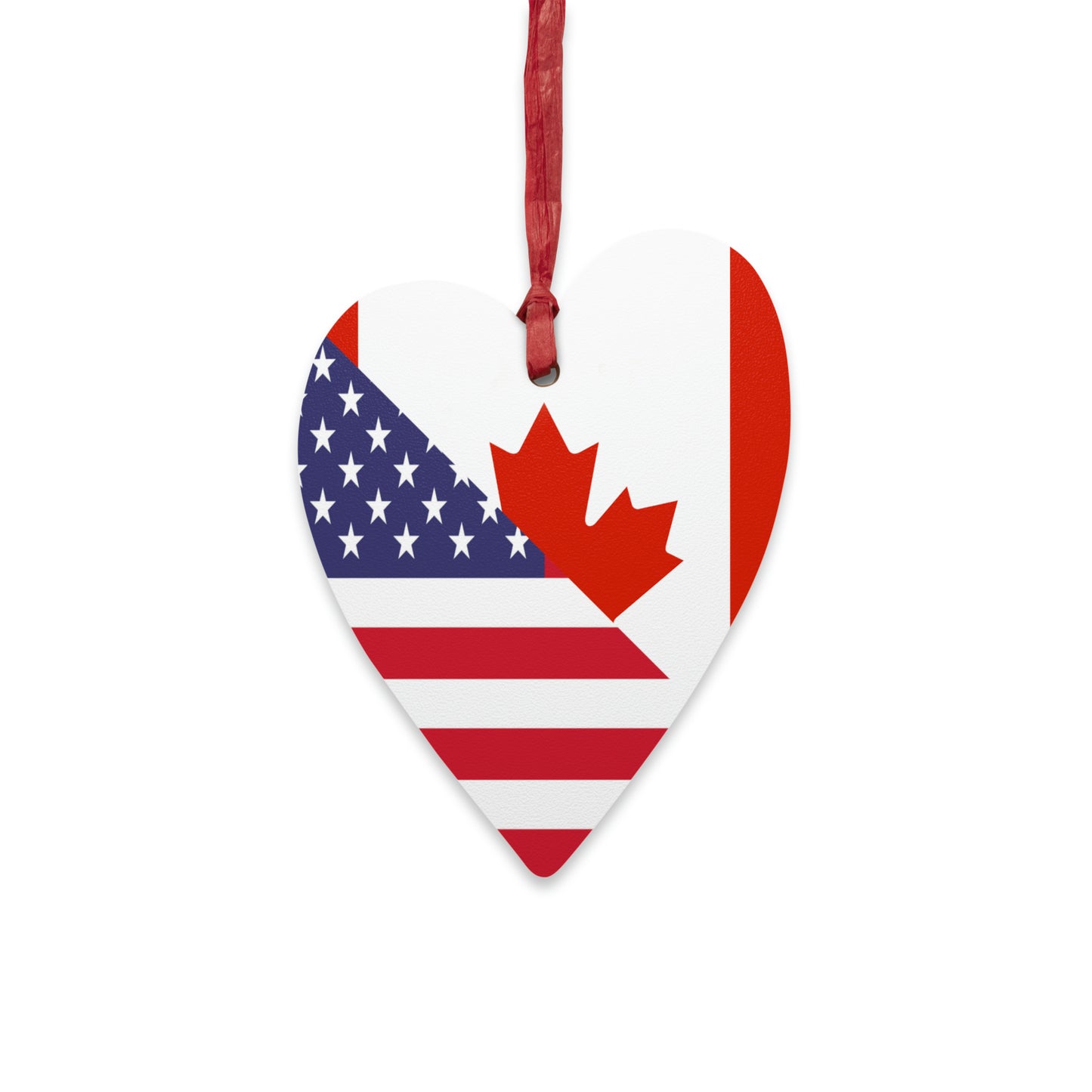 Canadian American Flag Canada USA Wooden Ornament