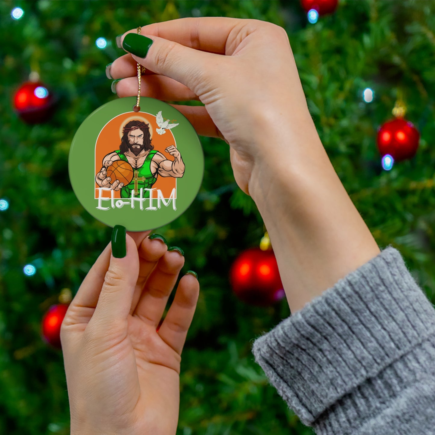 Jesus is Him EloHim Basketball Funny Ceramic Ornament | Christmas Tree Ornaments